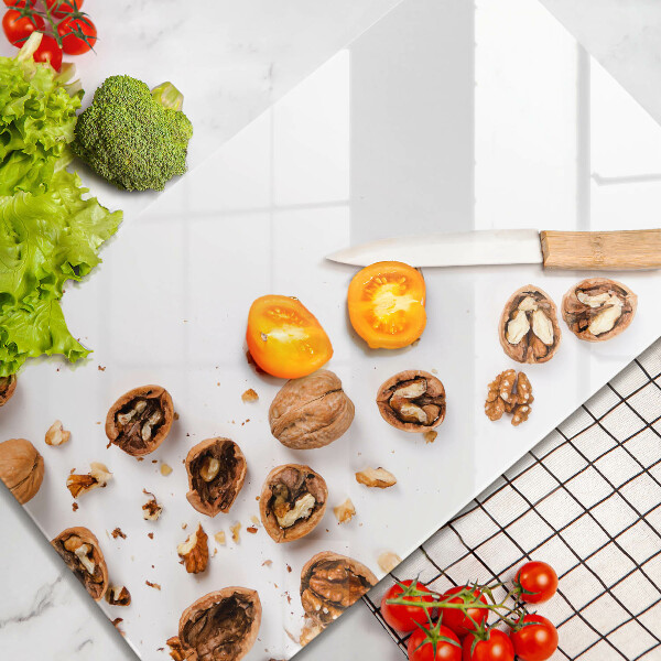 Steklena podloga za rezanje Orehi na belem ozadju