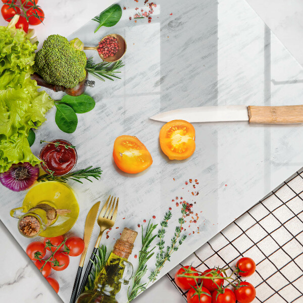 Steklena podloga za rezanje Zelenjava in začimbe