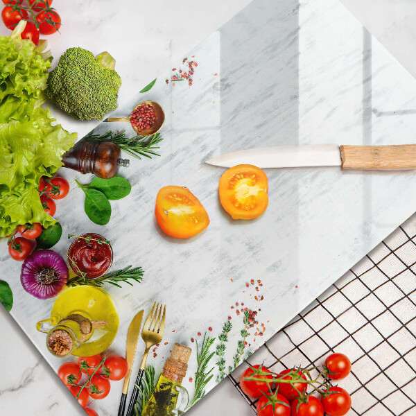 Steklena podloga za rezanje Zelenjava in začimbe