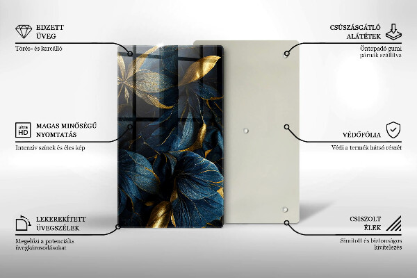 Steklena podloga za rezanje Okrasni listi z zlatom