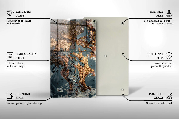 Steklena podloga za rezanje Dekorativni kamen z zlatom