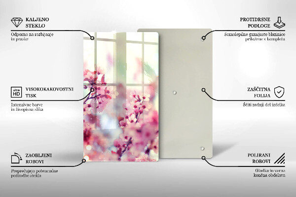 Steklena podloga za rezanje Pomladno roza cvetovi