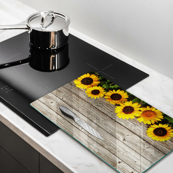 Steklena podloga za rezanje Sončnice na deskah