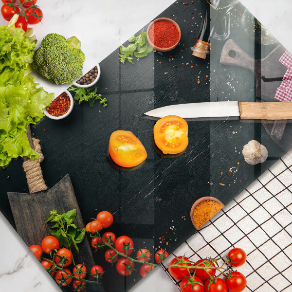 Steklena podloga za rezanje češnjev paradižnik