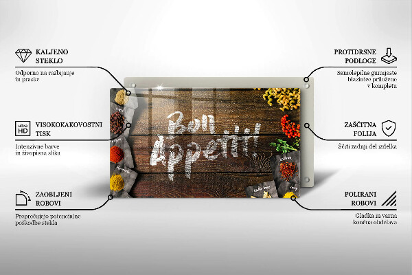 Steklena podloga za rezanje Napisne table Bon Appetit