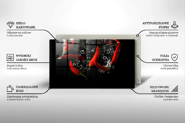 Steklena podloga za rezanje Čili paprike v vodi