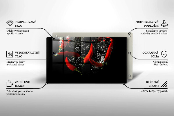 Steklena podloga za rezanje Čili paprike v vodi