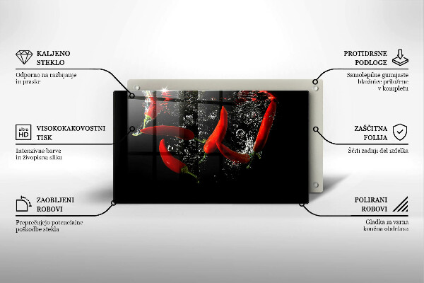 Steklena podloga za rezanje Čili paprike v vodi