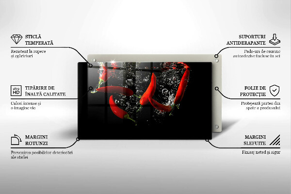 Steklena podloga za rezanje Čili paprike v vodi