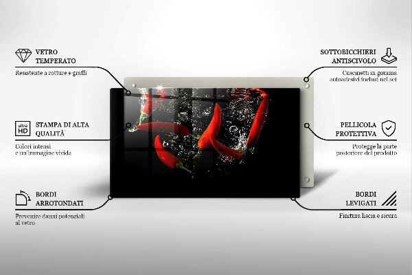Steklena podloga za rezanje Čili paprike v vodi