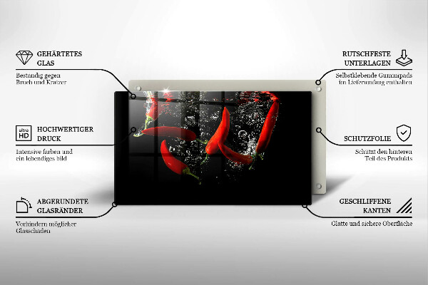 Steklena podloga za rezanje Čili paprike v vodi