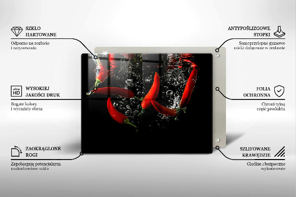 Steklena podloga za rezanje Čili paprike v vodi