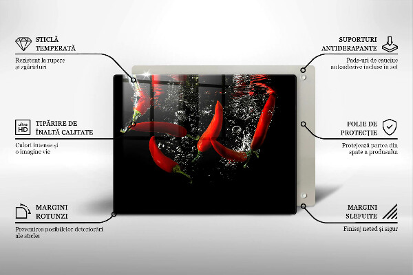 Steklena podloga za rezanje Čili paprike v vodi