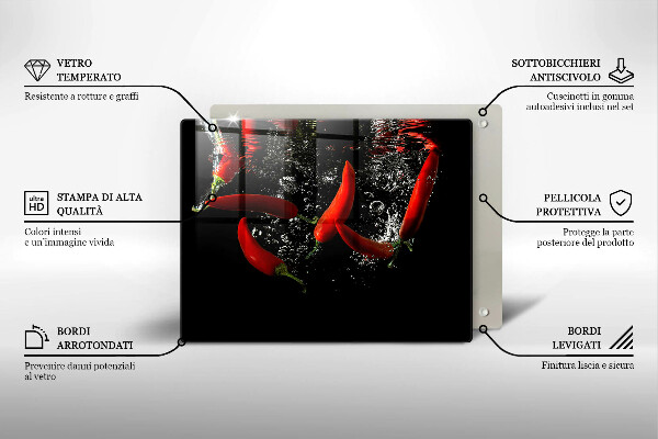 Steklena podloga za rezanje Čili paprike v vodi