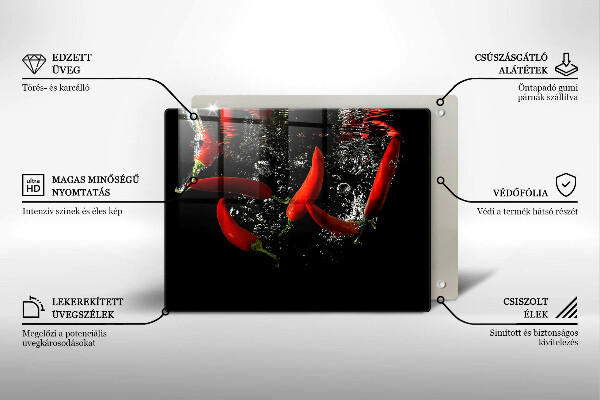 Steklena podloga za rezanje Čili paprike v vodi