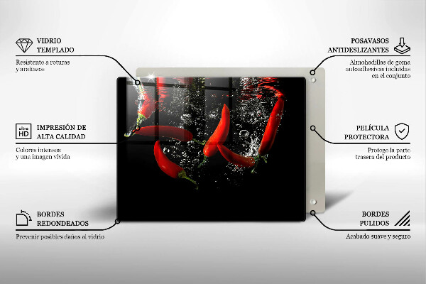 Steklena podloga za rezanje Čili paprike v vodi