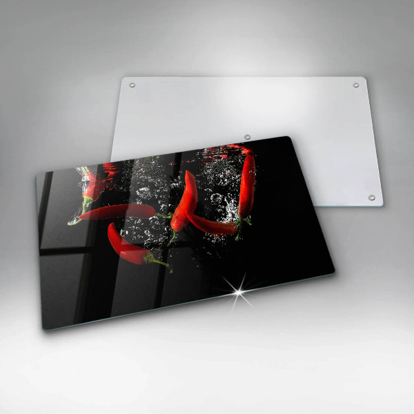 Steklena podloga za rezanje Čili paprike v vodi