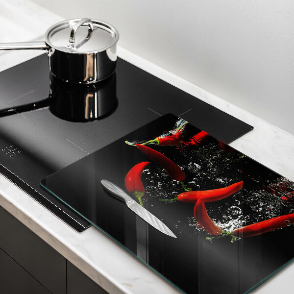 Steklena podloga za rezanje Čili paprike v vodi