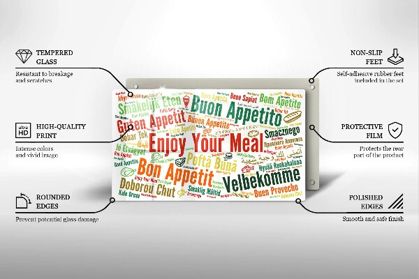 Steklena podloga za rezanje Podnapisi Bon appetit jeziki