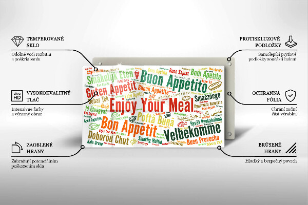 Steklena podloga za rezanje Podnapisi Bon appetit jeziki