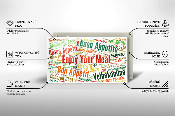 Steklena podloga za rezanje Podnapisi Bon appetit jeziki