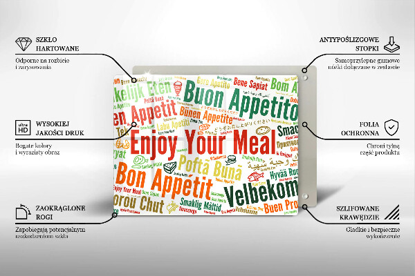 Steklena podloga za rezanje Podnapisi Bon appetit jeziki