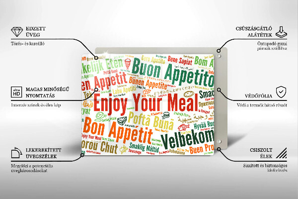 Steklena podloga za rezanje Podnapisi Bon appetit jeziki