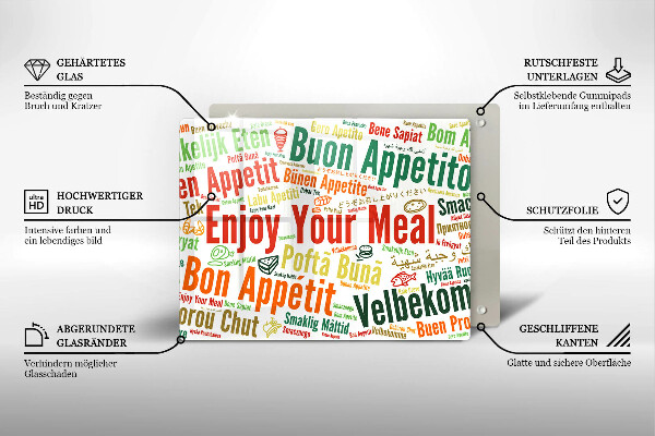 Steklena podloga za rezanje Podnapisi Bon appetit jeziki