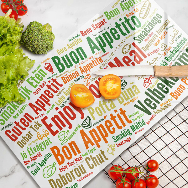 Steklena podloga za rezanje Podnapisi Bon appetit jeziki