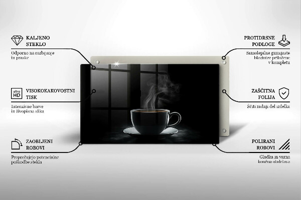 Steklena podloga za rezanje Vroča skodelica kave