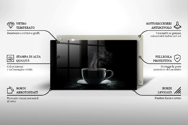 Steklena podloga za rezanje Vroča skodelica kave