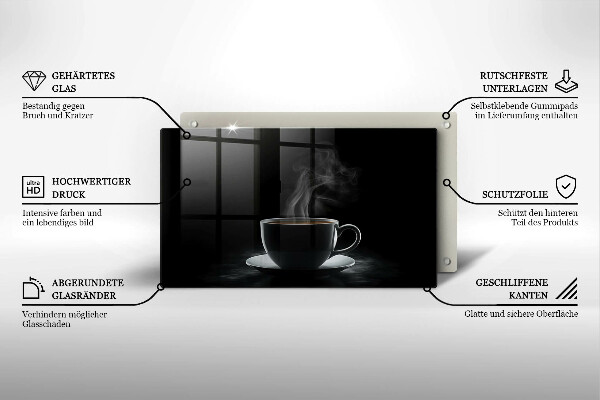 Steklena podloga za rezanje Vroča skodelica kave