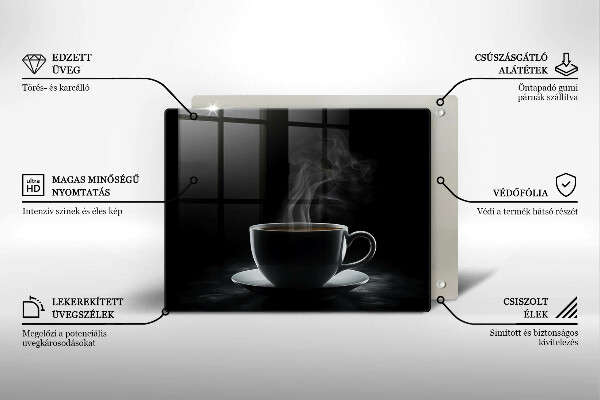 Steklena podloga za rezanje Vroča skodelica kave