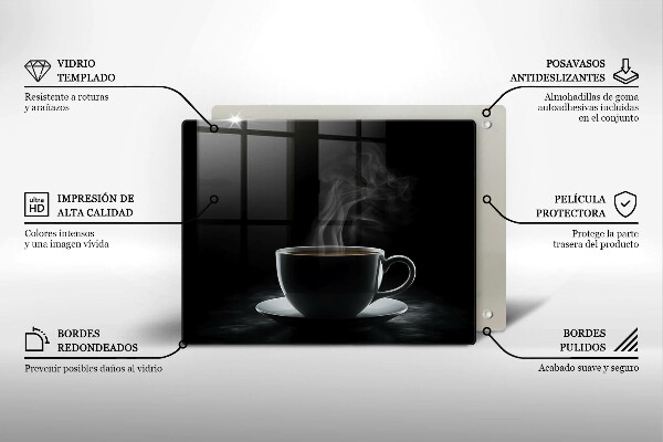 Steklena podloga za rezanje Vroča skodelica kave