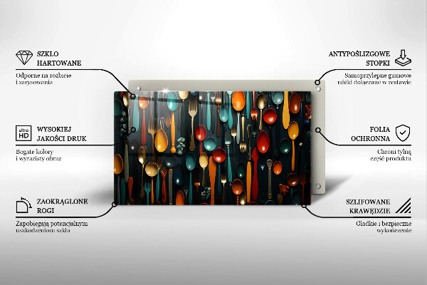 Steklena podloga za rezanje Pisane žlice in vilice