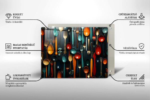 Steklena podloga za rezanje Pisane žlice in vilice