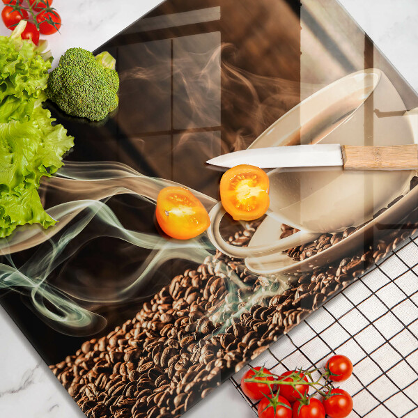 Steklena podloga za rezanje Skodelica in kavna zrna