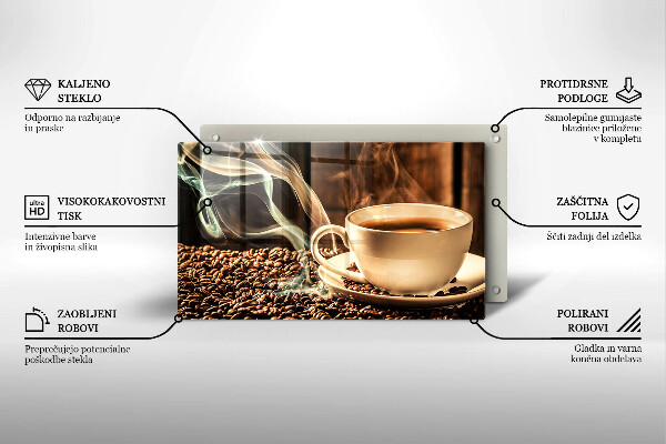 Steklena podloga za rezanje Skodelica in kavna zrna