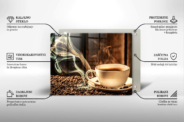 Steklena podloga za rezanje Skodelica in kavna zrna