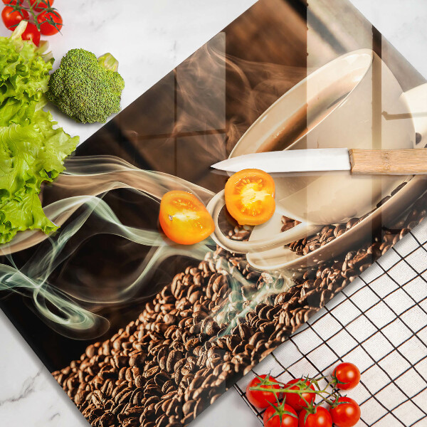 Steklena podloga za rezanje Skodelica in kavna zrna