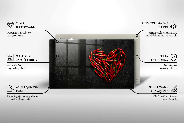 Steklena podloga za rezanje Srce iz čilija