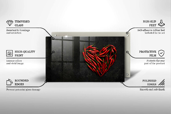 Steklena podloga za rezanje Srce iz čilija