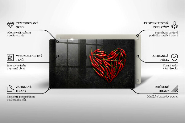 Steklena podloga za rezanje Srce iz čilija