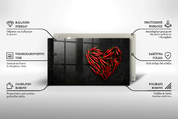 Steklena podloga za rezanje Srce iz čilija