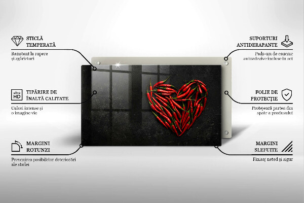 Steklena podloga za rezanje Srce iz čilija