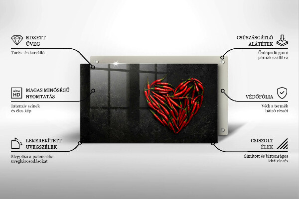 Steklena podloga za rezanje Srce iz čilija