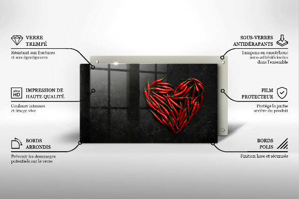 Steklena podloga za rezanje Srce iz čilija
