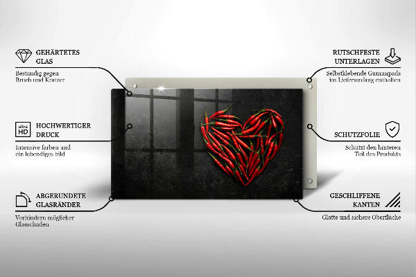 Steklena podloga za rezanje Srce iz čilija