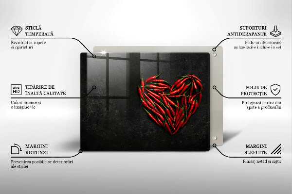 Steklena podloga za rezanje Srce iz čilija