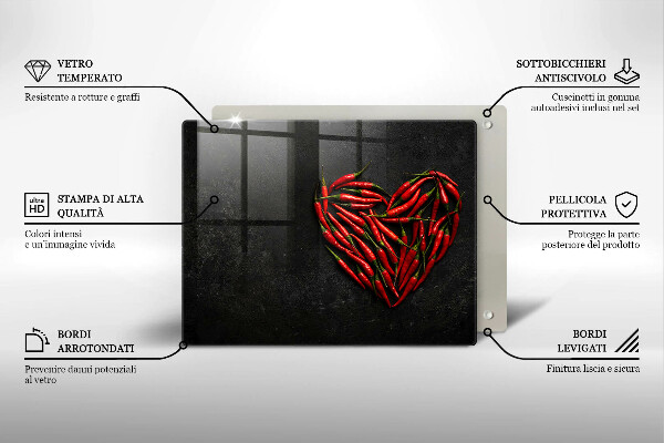 Steklena podloga za rezanje Srce iz čilija